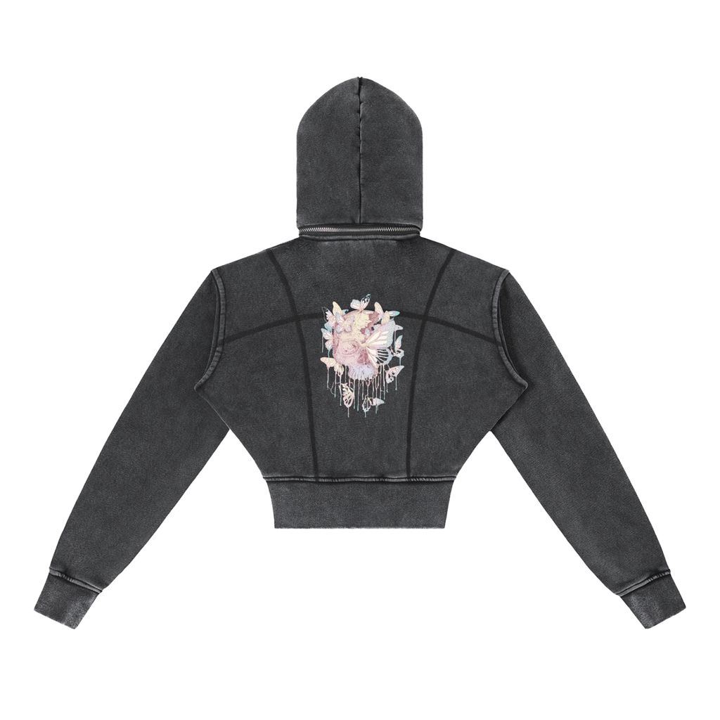 Vintage Washed Cropped Fleece Hoodie