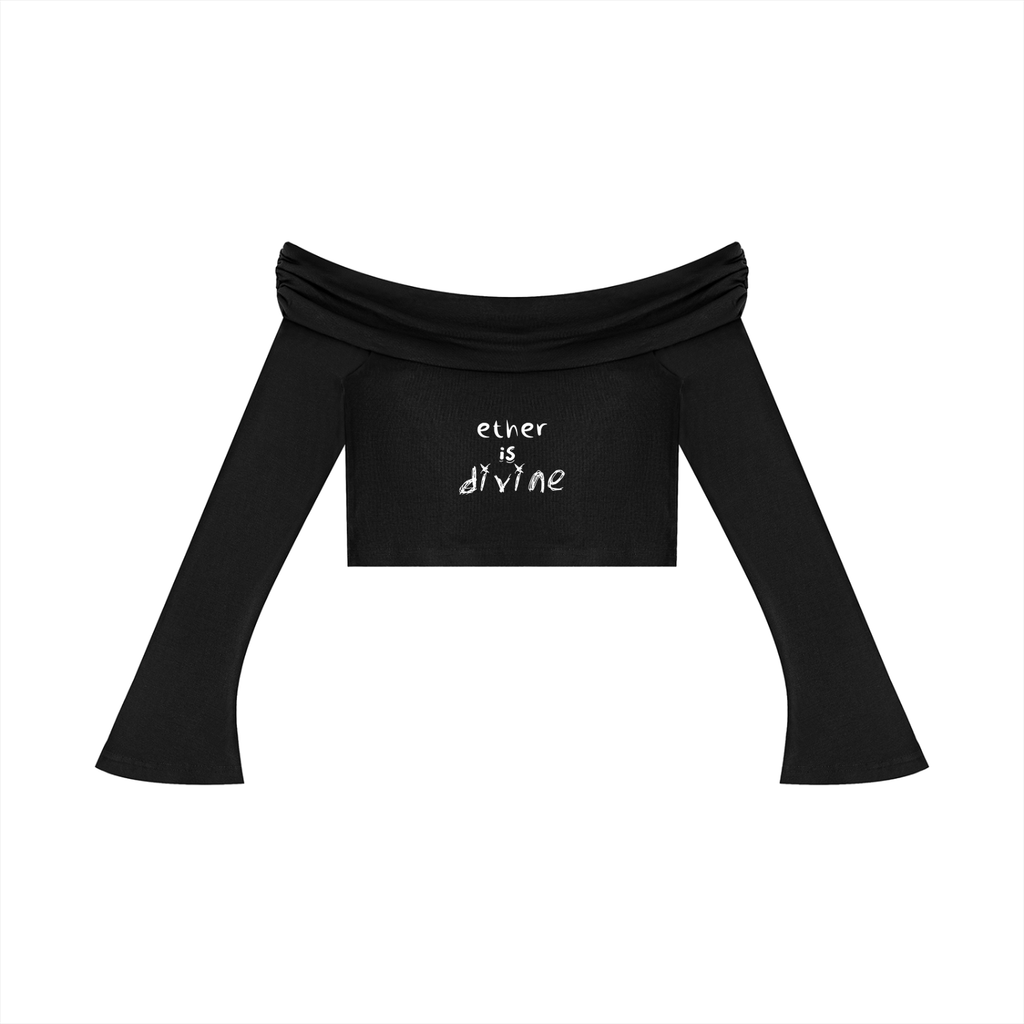 Women's Off-the-Shoulder Bell Sleeve Crop T-Shirt
