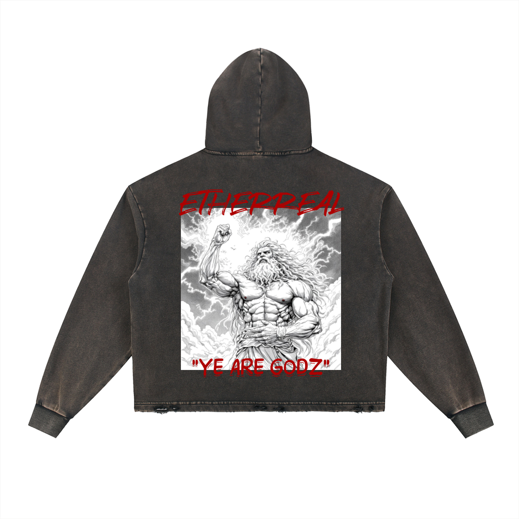 Vintage Washed Frayed-Hem Hoodie